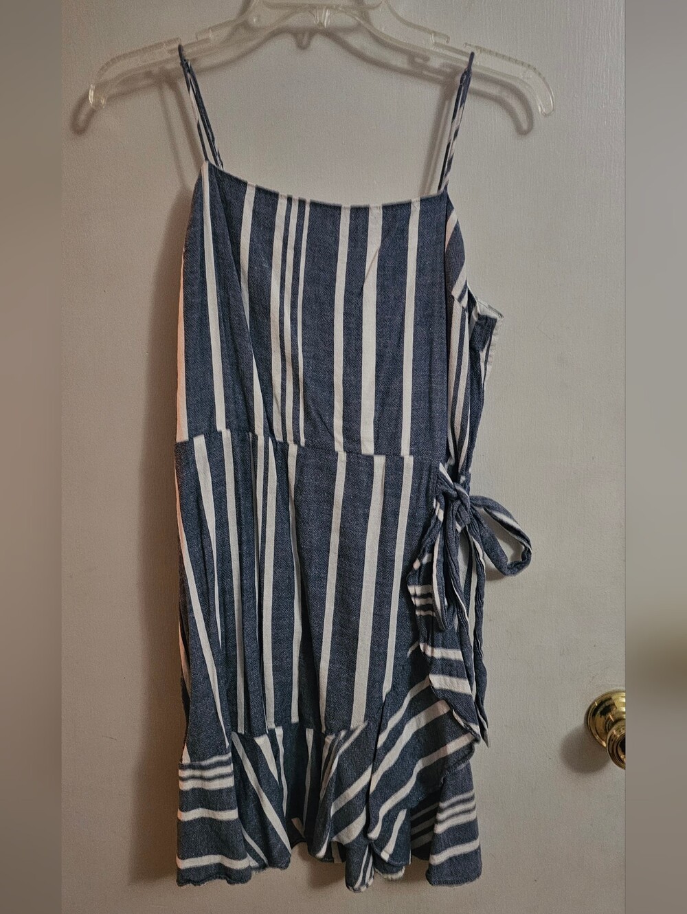 Express Navy and White Striped Midi Wrap Dress